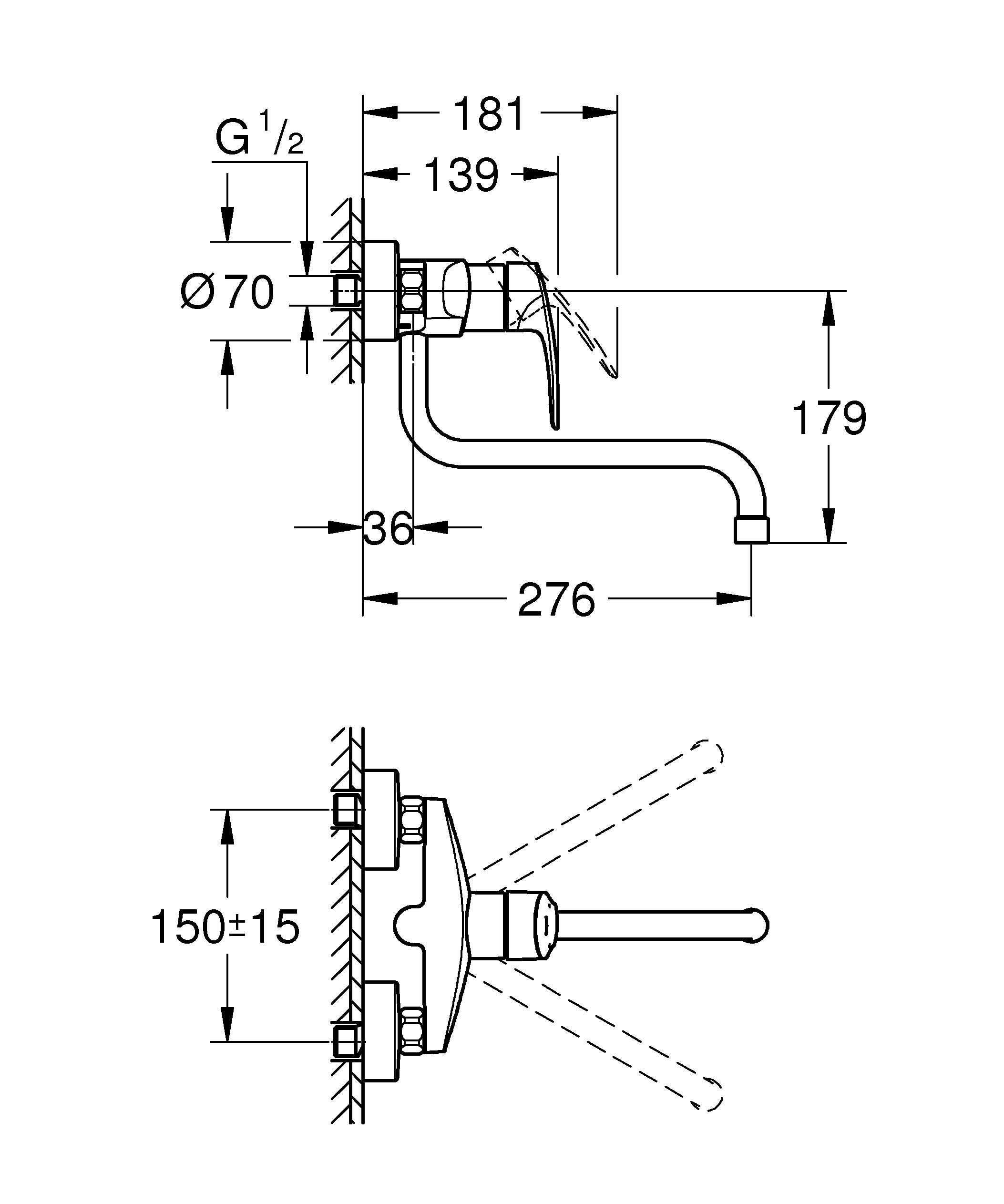 Смеситель для кухни GROHE Eurosmart 2021, настенный монтаж, вынос излива 277 мм, хром (32224003) Смеситель для кухни GROHE Eurosmart 2021, настенный монтаж, вынос излива 277 мм, хром (32224003)