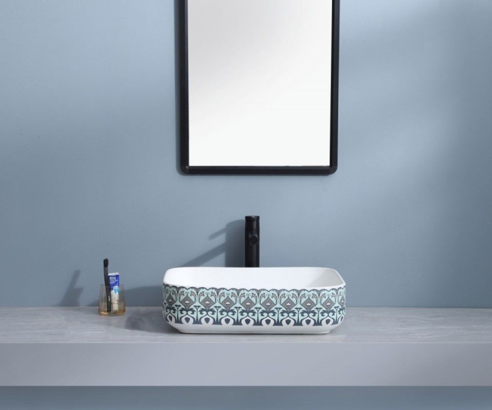 Раковина чаша Bronze de Luxe Nordic 2073, белый/синий, артикул 2073