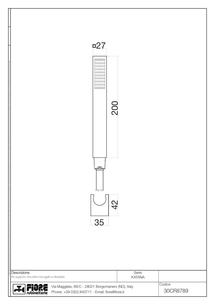 Fiore Shower, набор для душа: 1-режимный ручной душ, шланг 150 см, держатель ручного душа, цвет черный матовый, артикул 30NN8789