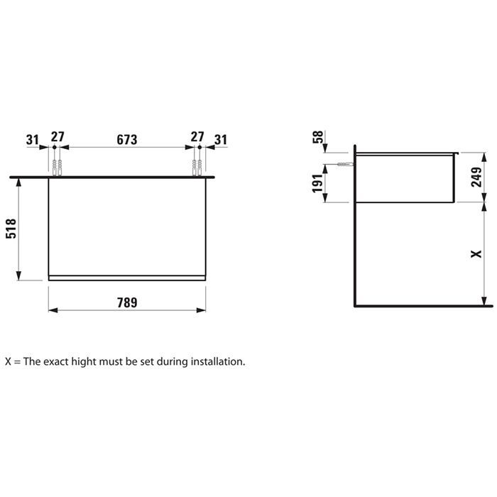 Тумба, Laufen, Space, ширина, мм-790, глубина, мм-520, высота, мм-250, тип установки-подвесной, ящики-1, материал корпуса-МДФ, материал фасада-МДФ, цвет-белый матовый, артикул 4.1116.1.160.100.1