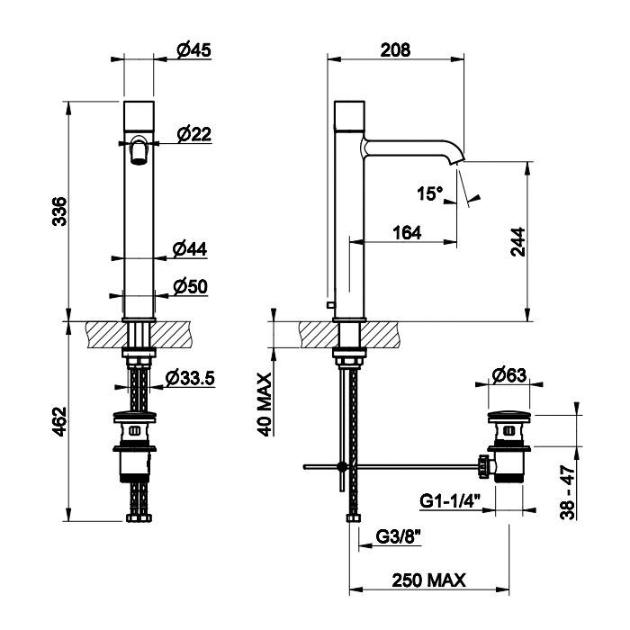 GESSI HABITO CESELLO Смеситель для раковины высокий, с донным клапаном, цвет Black Metal Br. PVD
