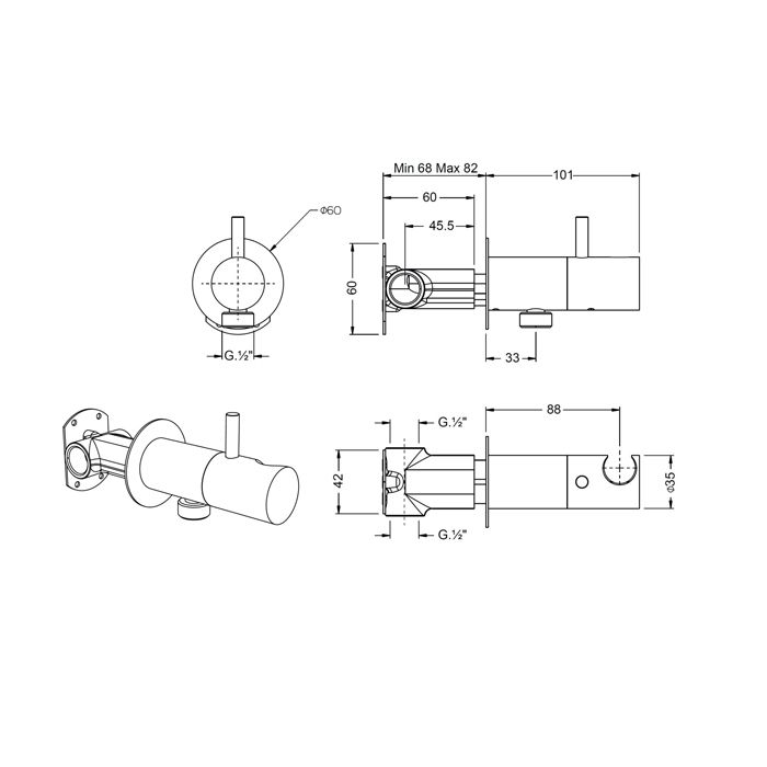 Huber Shower Гигиенический душ со шлангом 120 см,вывод с держателем и встроенный прогрессивный картридж, цвет белый матовый