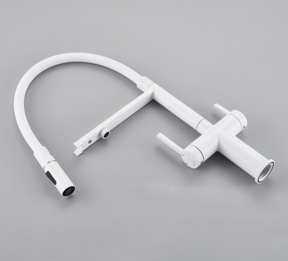 Смеситель для кухни с подключением фильтра для воды Rose R458C, белый