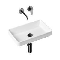 Комплект 4 в 1 Lavinia Boho Bathroom Sink Slim 21510027, накладная фарфоровая раковина 55 см, встраиваемый смеситель со скрытым механизмом, латунный сифон, донный клапан quick-clac