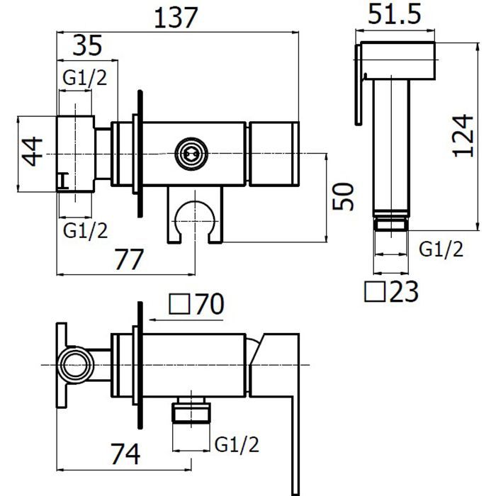 Plumberia Selection TAG Комплект гигиен. душа со смесителем,душ и держатель из металла, шланг PVC 1250мм, хром