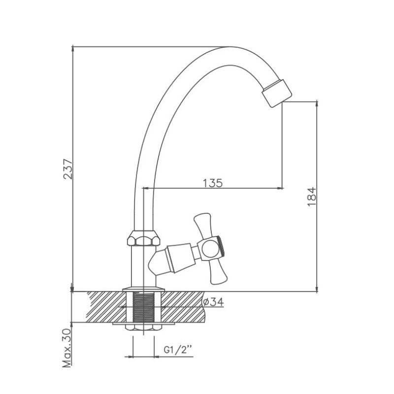 Кран для холодной воды Cron CN4108, хром