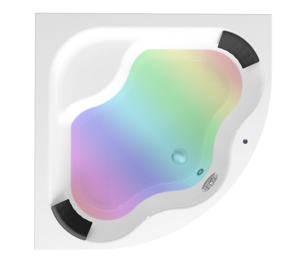 Комплект 5 в 1 Lavinia Boho Aveo S4-3704014P, акриловая ванна 140x140 см, усиленный металлический каркас с монтажным набором, мягкий силиконовый подголовник 2 штуки, лицевой экран, хромотерапия