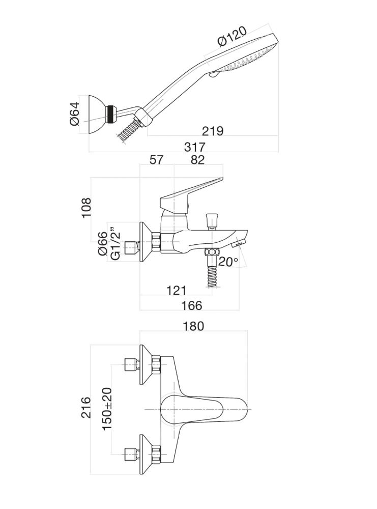 Смеситель для ванны Fiore KYRO 86CR8151, хром, артикул 86CR8151