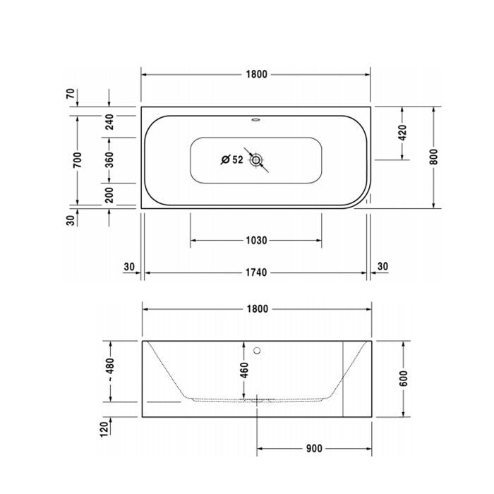 Duravit Слив-перелив квадратно-овальный, цв. хром
