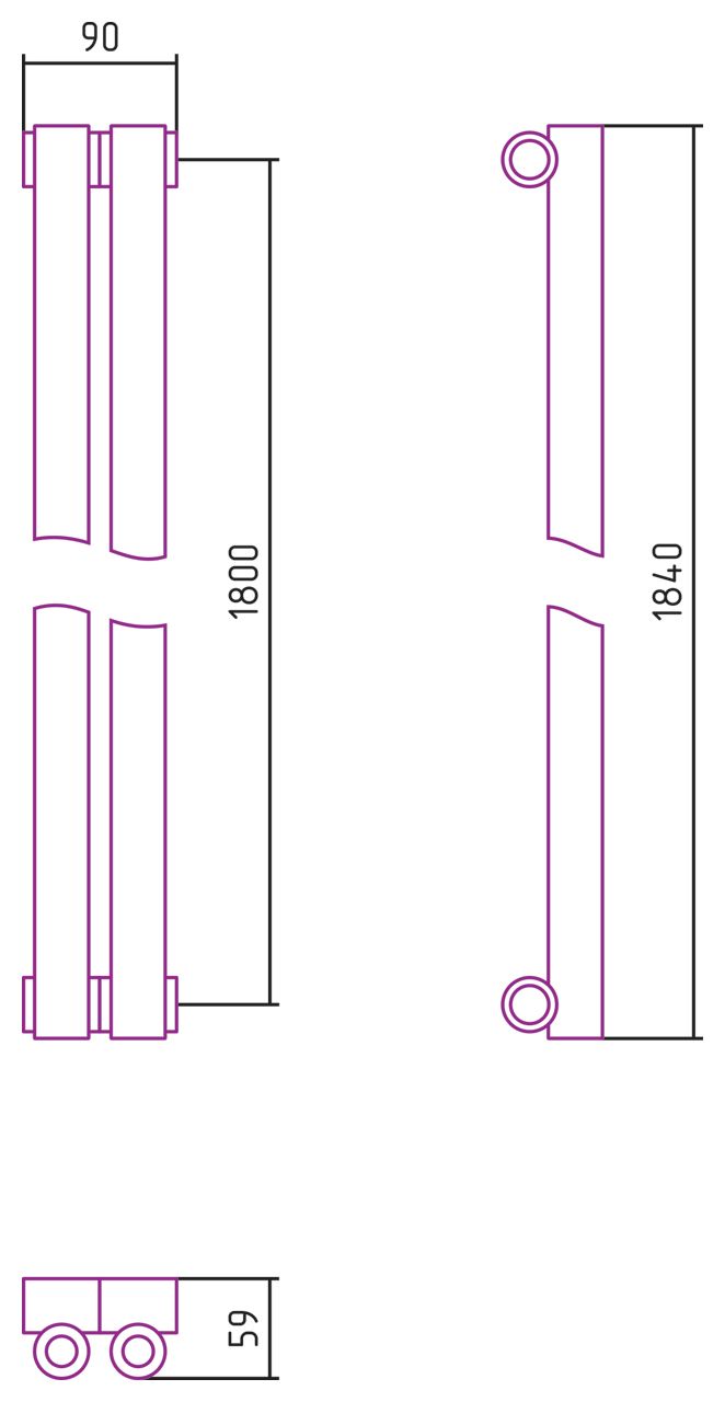 Отопительный радиатор ЭСТЕТ-0 н/ж 1800х90 / 2 сек (ЗОЛОТО)