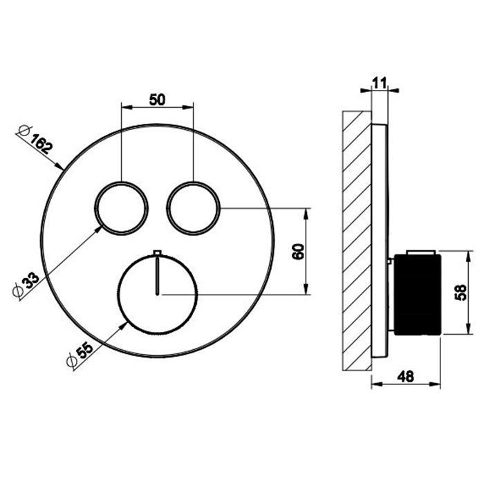 GESSI HI-FI COMFORT Смеситель настенный встраиваемый, термостатический, с 2 запорными кнопками, цвет хром