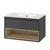 Тумба под раковину EXCELLENT Tuto 80 см (серый/дуб), 1 ящик