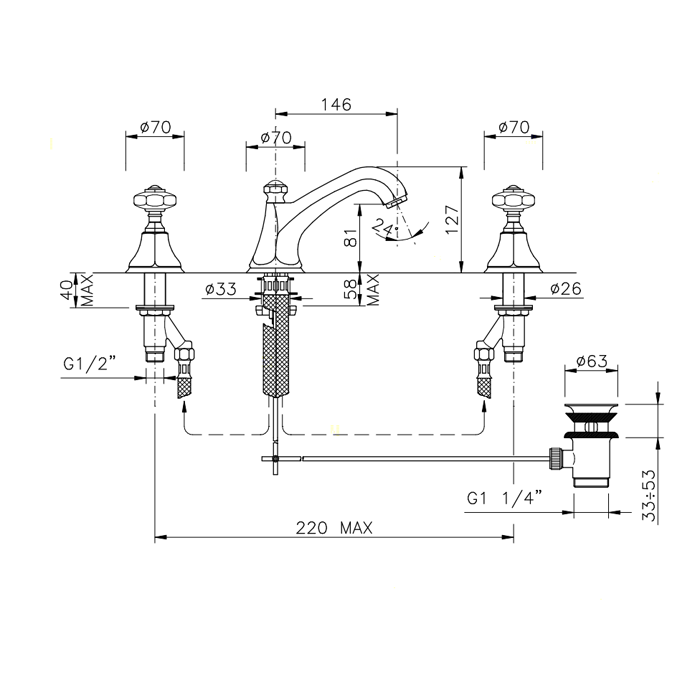 Nicolazzi Teide Смеситель для раковины с автоматическим изливом на 3 отверствия, ручки Crystal handle, цвет: хром