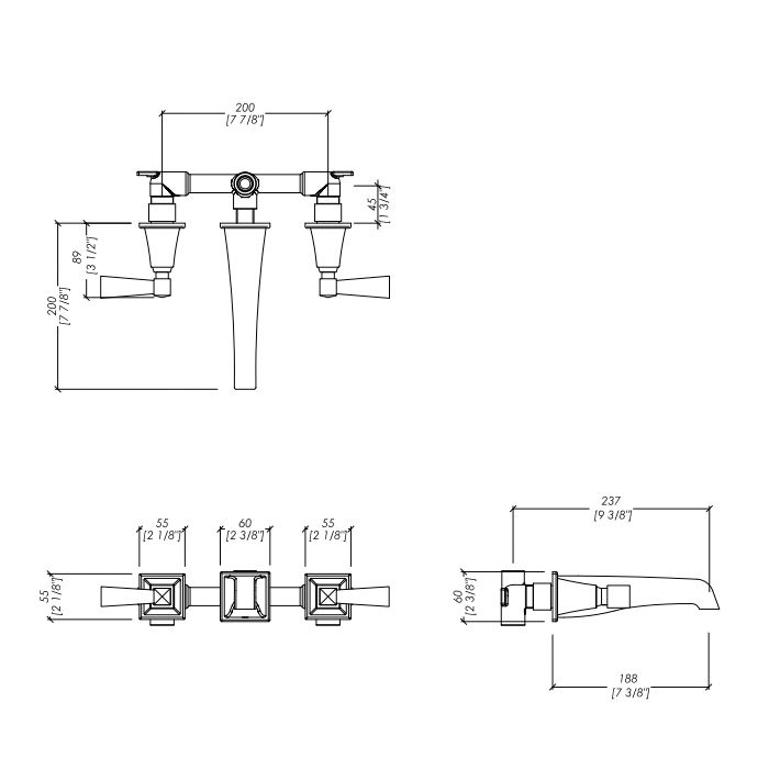 Devon Vip Time Смеситель для ванны на 3 отв, ручки из черного хрусталя , цвет хром (пара), артикул 3VPTIME233MCRNE