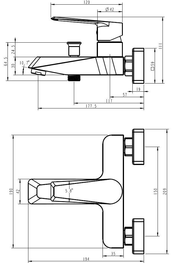 Смеситель New York для ванны, с коротким изливом, б/акс, артикул: NY 54