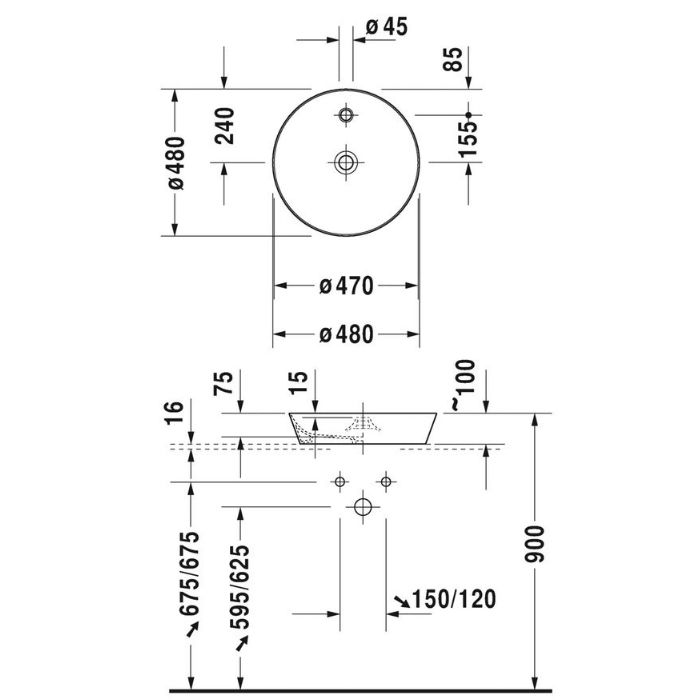 Duravit Cape Cod Раковина накладная ? 480mm , с 1 отв под смеситель, без перелива, цвет белый Duravit Cape Cod Раковина накладная ? 480mm , с 1 отв под смеситель, без перелива, цвет белый
