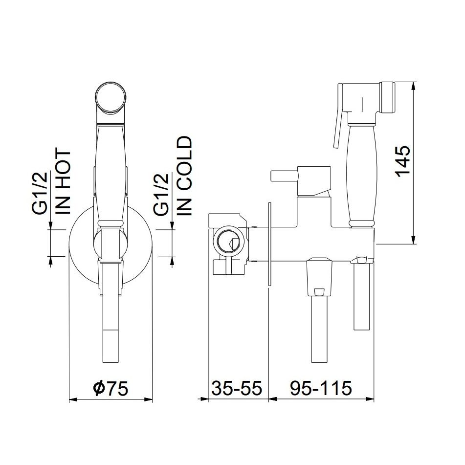 Гигиенический душ со смесителем Webert Elio EL870302065, бронза