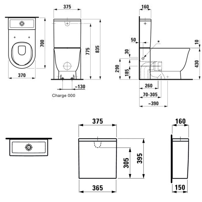Laufen New Classic Бачок для унитаза моноблок , подвод воды сзади в центре, 365х150х395 мм, цвет белый матовый