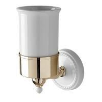 Devon DOROTHY стаканчик (керамика белая) для з/щеток настенный, держатель цвет: золото светлое/белый