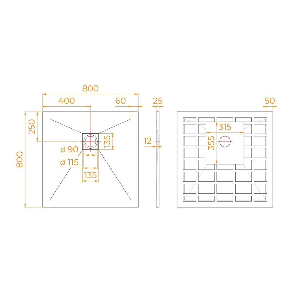 Душевой поддон квадрат STONE TRAY-W (900x900)