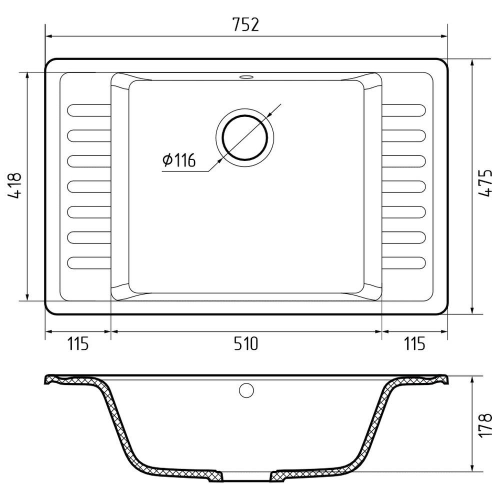 Кухонная мойка GranFest QUARZ 71, серый, артикул 71 серый