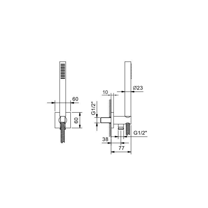 Fantini Milano Душевой набор: вывод воды 1/2”, шланг 150 см, ручная лейка FIT, держатель для лейки, цвет: матовая натуральная сталь