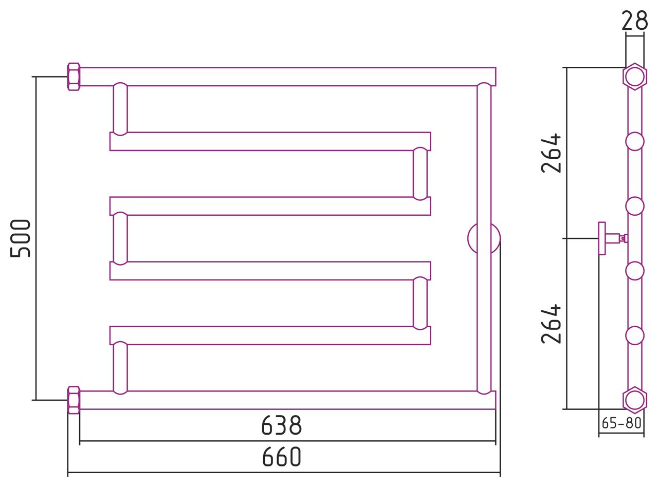 Полотенцесушитель водяной High-Tech model "L+" 500х650 (Белый)