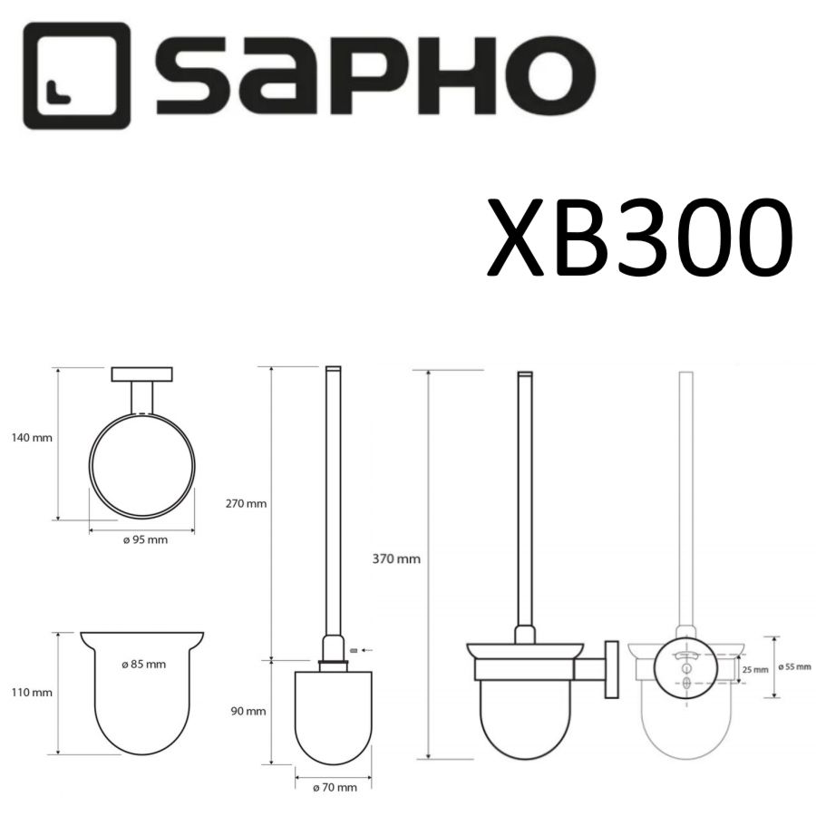 Ершик X-ROUND BLACK настенный, стекло матовое с держателем, черный, Sapho, артикул XB300
