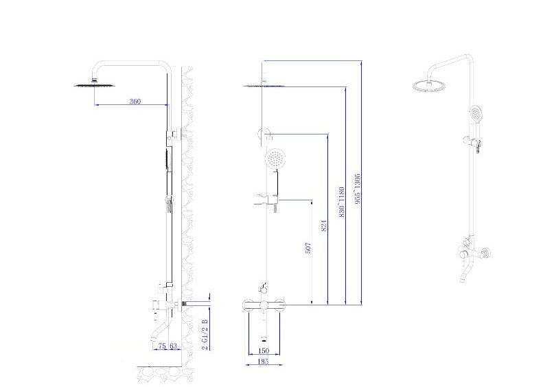Душевая система с изливом RUSH Melos (SUS1101-40Black), артикул SUS1101-40Black