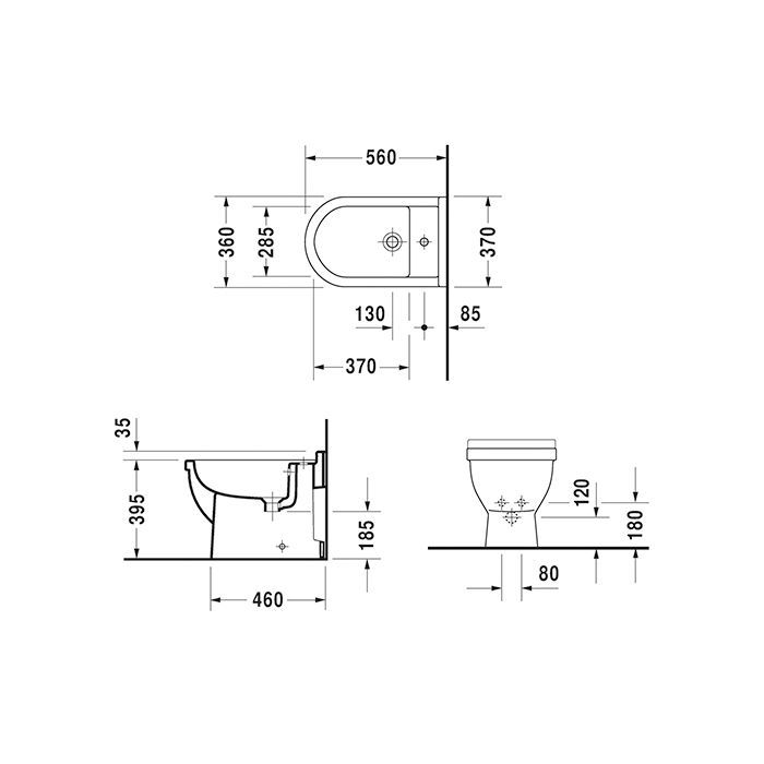 Duravit Starck 3 Биде напольное приставное 560х360 мм , с  1 отв. под смеситель, Цвет: белый+WonderGliss