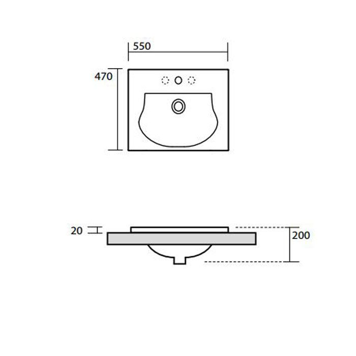 KERASAN Bentley Раковина встраиваемая 55х47хh2см, с 1отв. под смеситель, цвет белый (4 стороны глазированы)