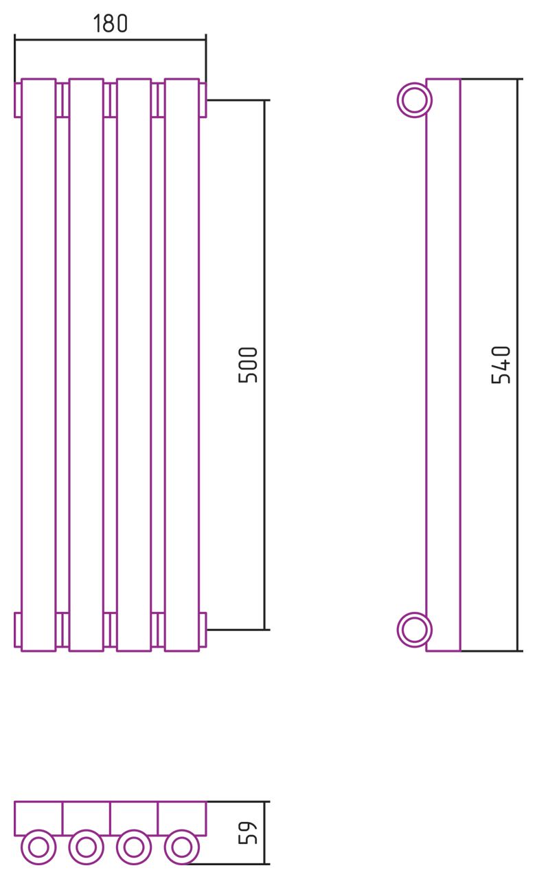 Отопительный радиатор ЭСТЕТ-0 н/ж 500х180 / 4 сек (Без покрытия)