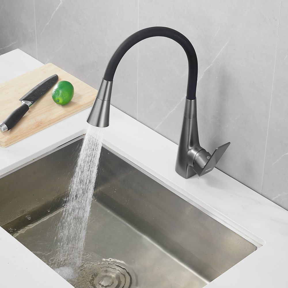 Смеситель для кухни с гибким изливом и режимом душ Haiba HB73823-3, оружейная сталь