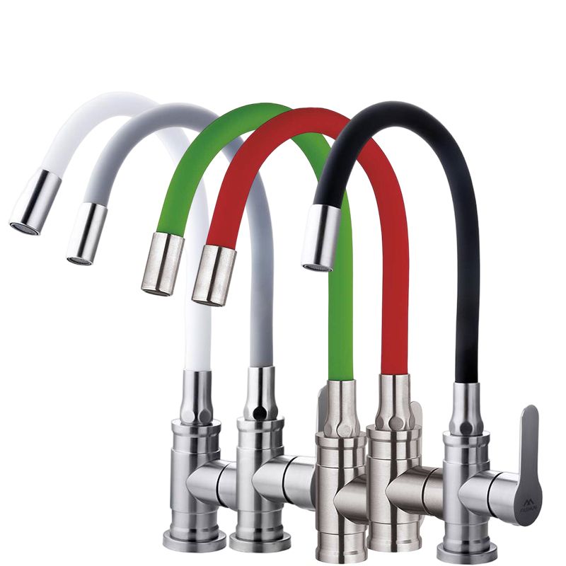 Смеситель для кухни с гибким изливом FASHUN A54401-6, сатин/зеленый