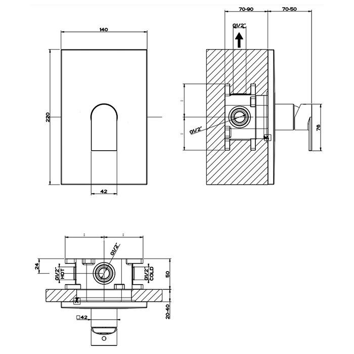 Gessi Emporio Via manzoni Внешние части для настенного смесителя на 1 позицию, цвет: Chrome