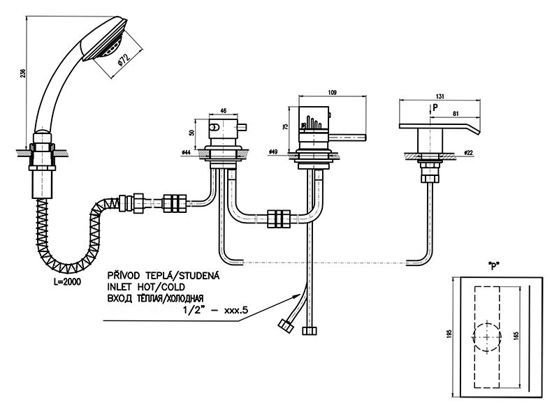Смеситель на борт ванны Rav Slezak Dunaj Termostat DT274.5PZ