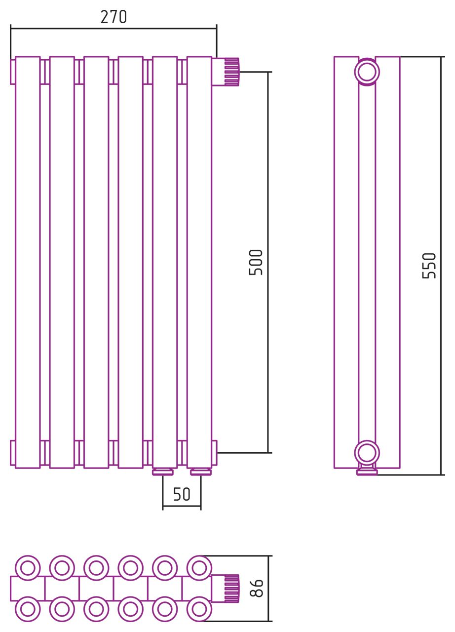 Отопительный радиатор ЭСТЕТ-00 н/ж EU50 500х270 / 6 сек (Без покрытия)
