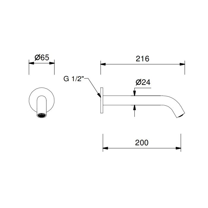 Fantini Nostromo Излив смесителя со стены для раковины, излив 20 см, цвет: Матовая натуральная сталь