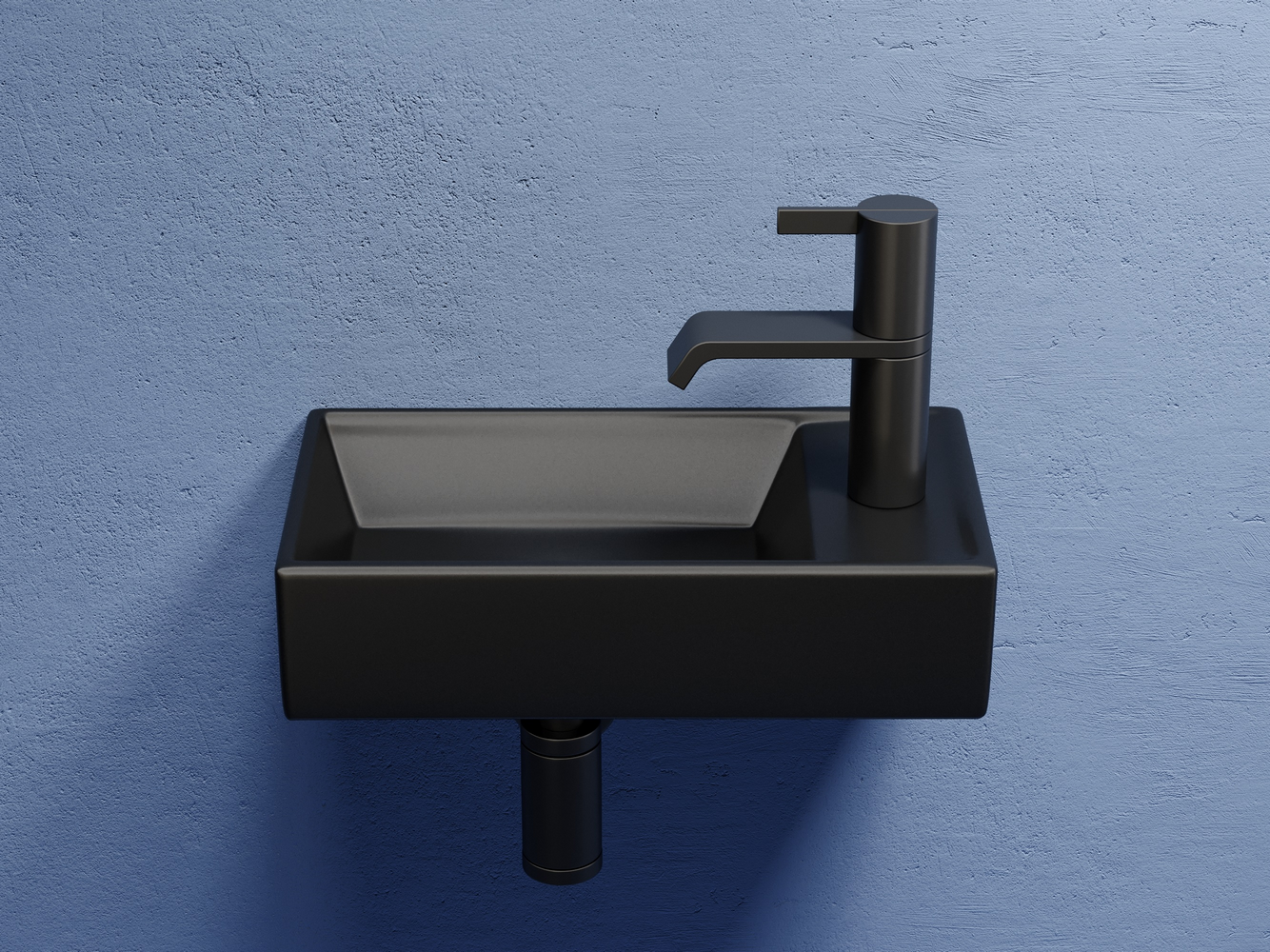 Умывальник подвесной прямоугольный (чаша слева, отверстие под смеситель справа) цвет черный матовый Элемент (Element) 407x217x100, артикул CN6051LMB