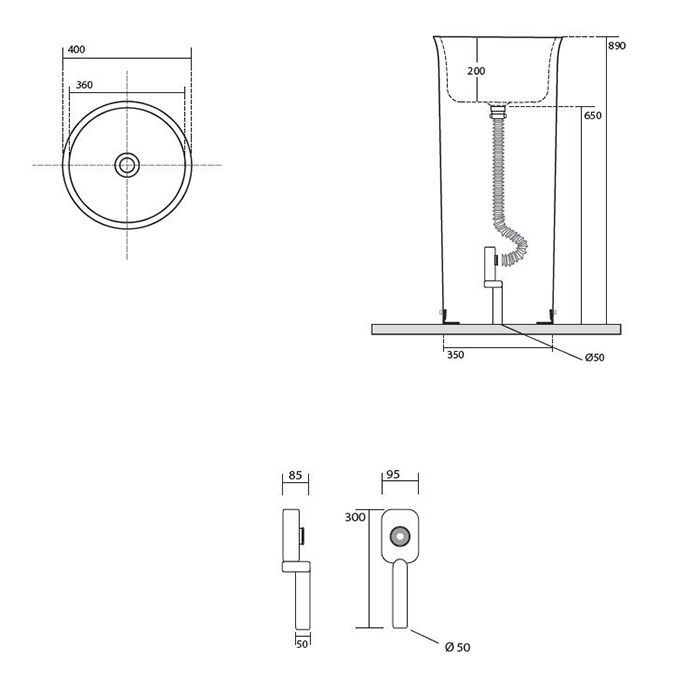Kerasan  The New Yorker Раковина свободностоящая D400*H890мм, слив в пол, сливная крышка, крепеж, цвет: белый матовый