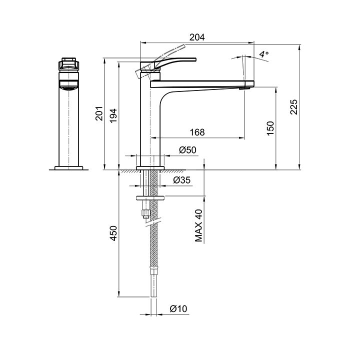Fantini AL/23 Смеситель для раковины, 1 отв., без донного клапана, излив 170мм, цвет: хром