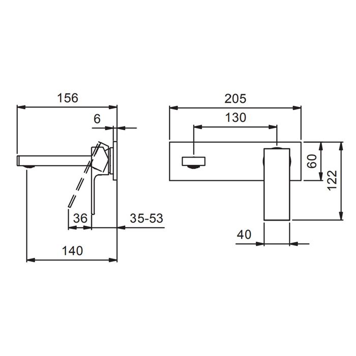 Fantini Mint Смеситель для раковины, встраиваемый, на 2 отв, без донного клапана, излив 140мм (наружняя часть), цвет: нержавеющая сталь