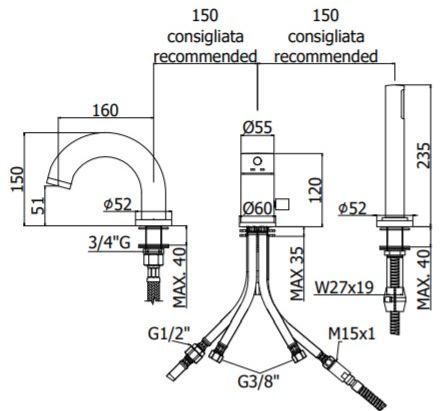 Смеситель для ванны Paffoni Light LIG047HG медовое золото