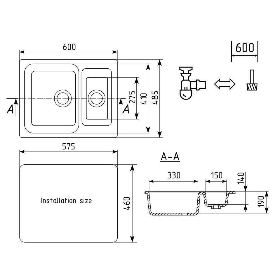 Кухонная мойка Ulgran U-106-343, антрацит, артикул U-106-343