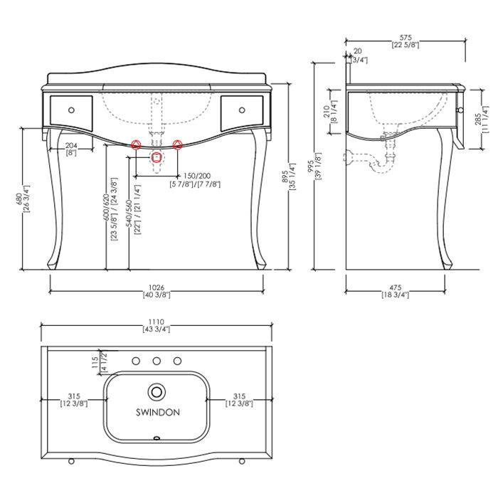 Devon Audrey Консоль (111х57,5хh89,5/99,5см) мрамор BIANCO CARRARA c 1отв; корпус цвет:черн.с кантом белым; ножки цвет:хром (без раковины SWINDON), артикул DEAUDRCARCR/DBcprPW/LS-SWINDON/1F