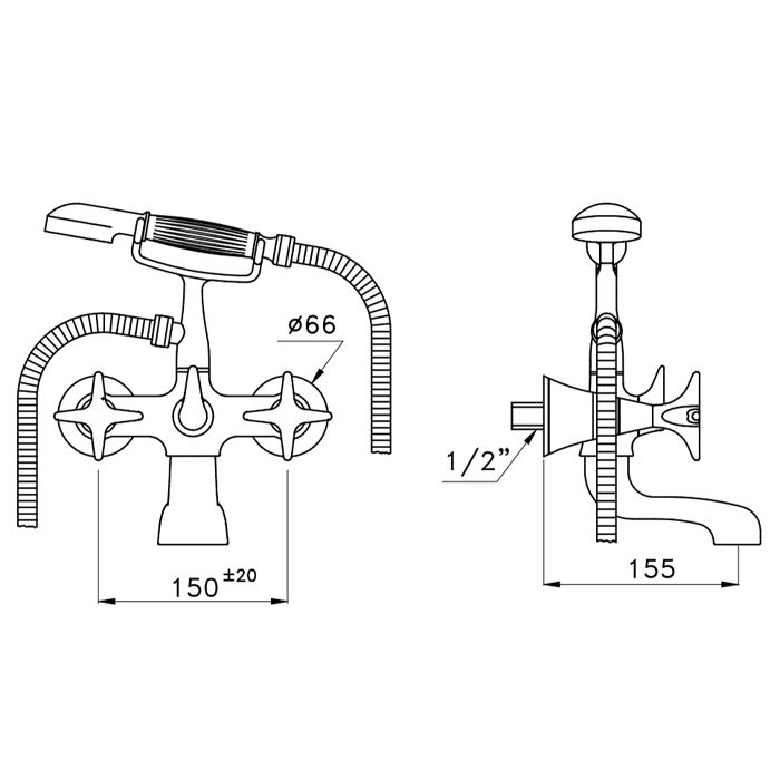 Stella 130 Смеситель для ванны 3274/306 с ручным душем, цвет: хром