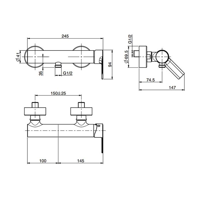 Смеситель для душа, Fima Carlo Frattini, Mast, тип открывания воды-однорычажный, монтаж-настенный, отверстия для монтажа-2, цвет-хром