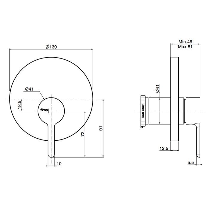 Смеситель для душа, Fima Carlo Frattini, Snap, тип открывания воды-однорычажный, тип регулирования воды-керамический картридж, монтаж-настенный встраиваемый, отверстия для монтажа-1, металлическая пластина, внутренняя часть-необходимо заказать, цвет-хром