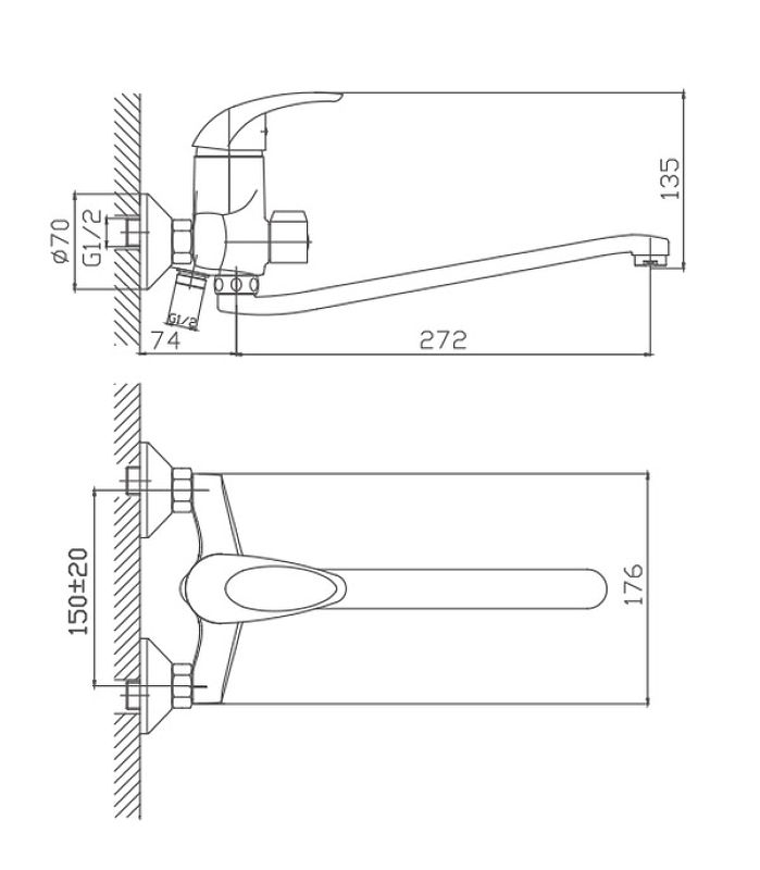 Смеситель для ванны Cron CN2229, хром