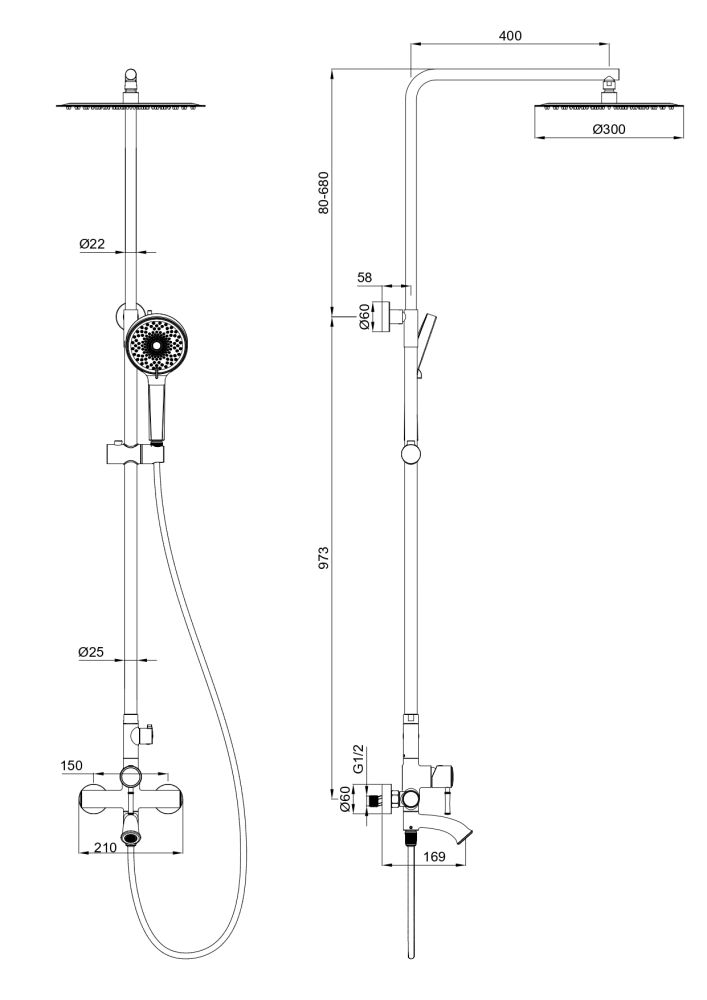 Душевая система WONZON & WOGHAND TOR, Розовое золото (WW-88047073-RG), артикул WW-88047073-RG